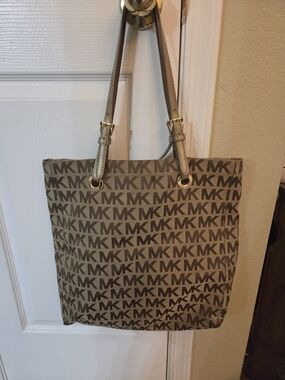Michael Kors Tan MK Logo Tote Bag with Leather Straps Adjustable
